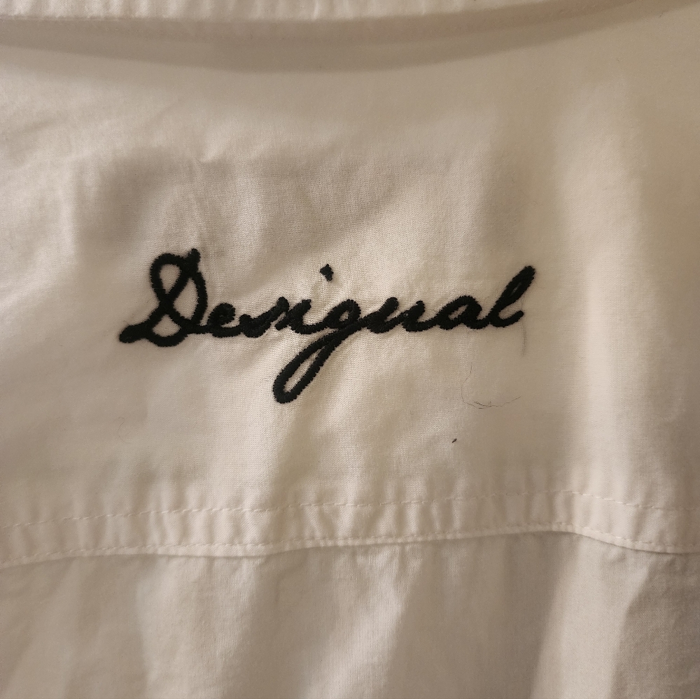 Desigual Graphic Button Down Shirt White Art Print Long Sleeve Size L - Picture 4 of 9